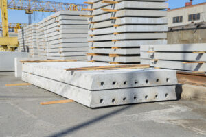Factory warehouse with reinforced concrete hollow core slabs for the construction of houses and industrial premises